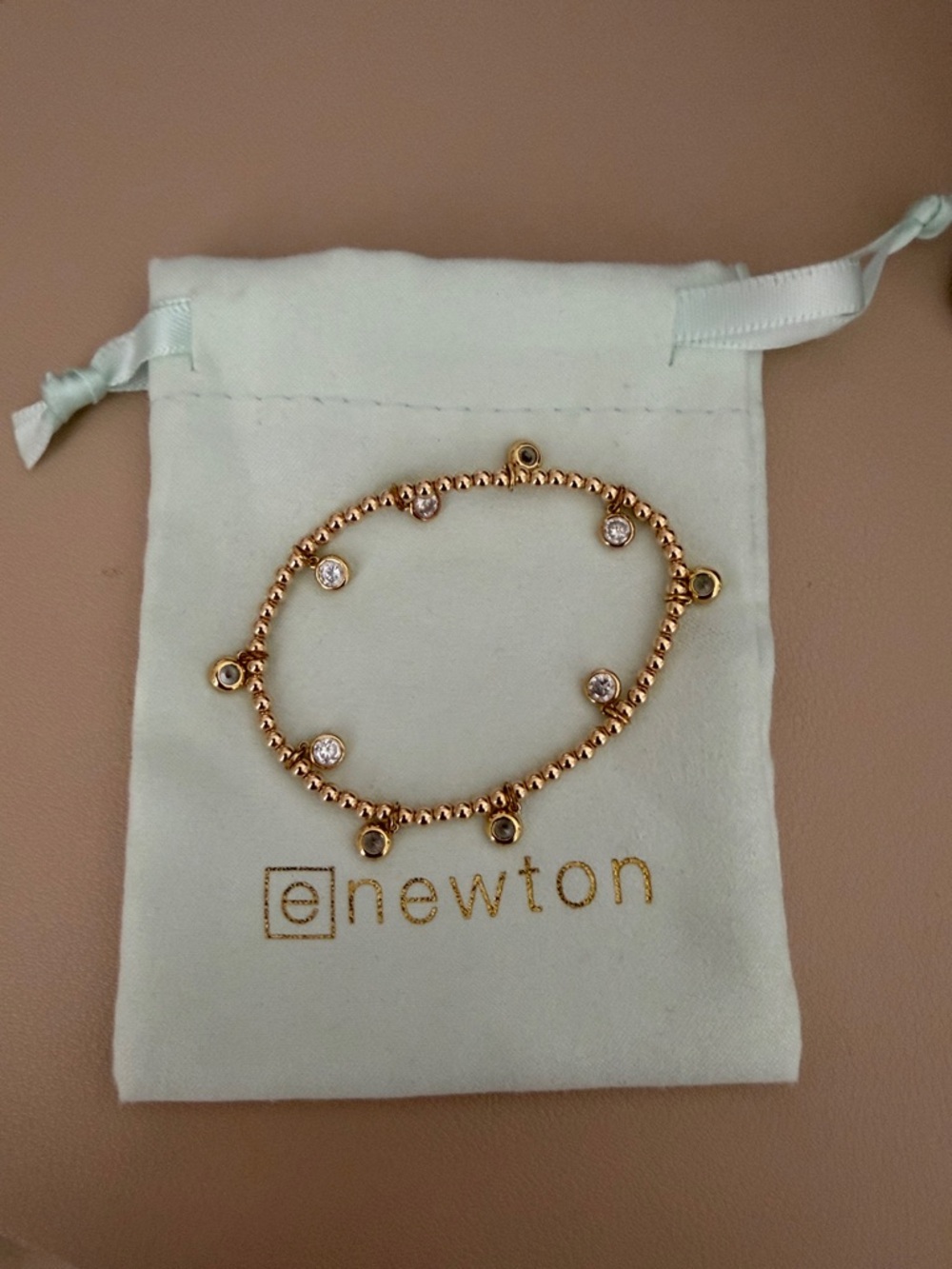 E-Newton Gold Beaded Bracelet with Clear Crystal Accents